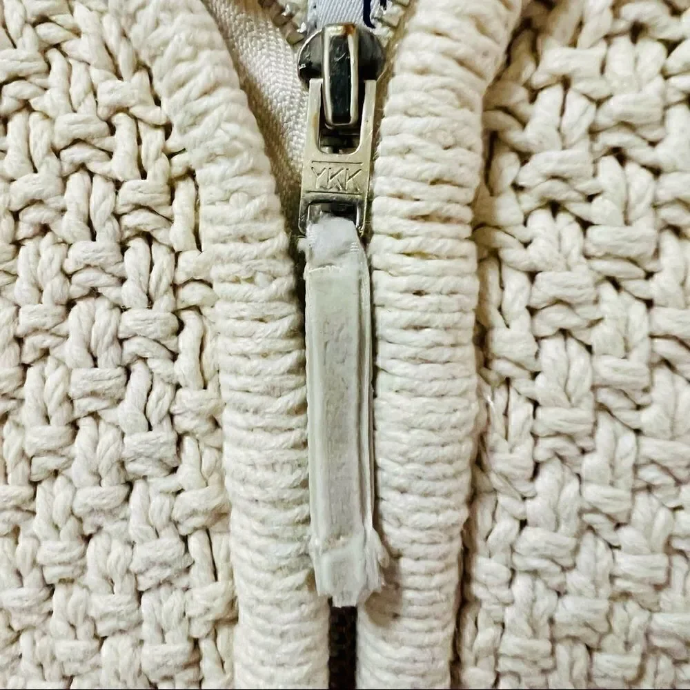 Baby Gap cream white cable knit full zip fleece lined hood sweater jacket coat 4